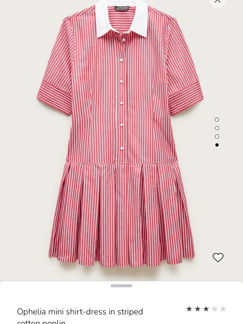 J. Crew Red and White Striped Drop-Waist Shirt Dress
